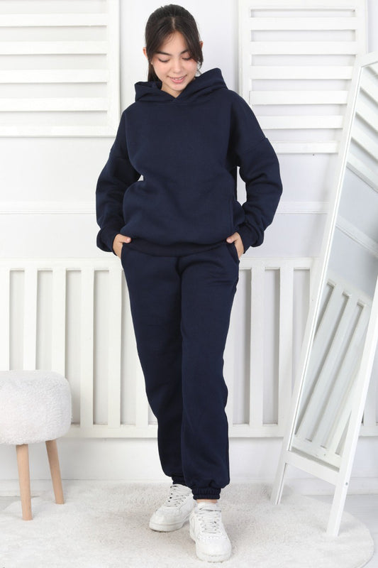 Şardonlu 3 İplik Baskılı Kapşonlu Kız Çocuk Takım