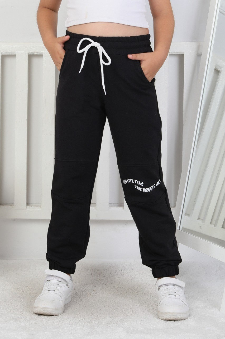 İki İplik Baskılı Kız Çocuk Lastikli Paça Eşofman Altı