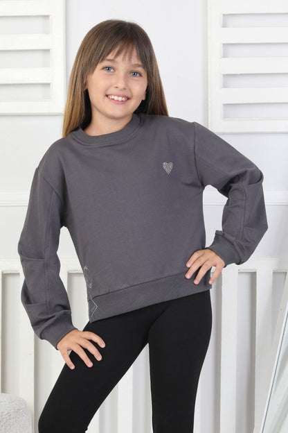 Baskılı Yanı Yırtmaçlı Kız Çocuk Sweatshirt