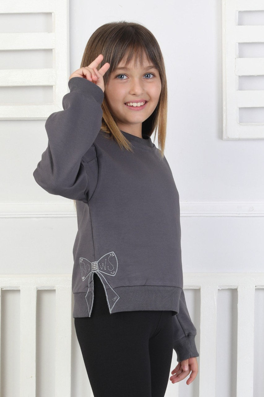 Baskılı Yanı Yırtmaçlı Kız Çocuk Sweatshirt