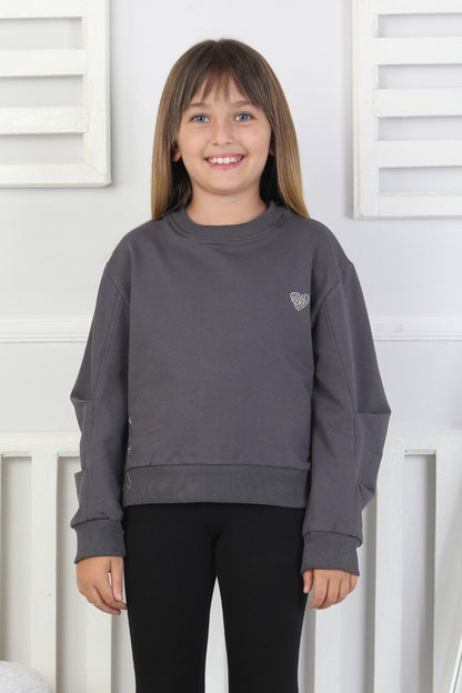 Baskılı Yanı Yırtmaçlı Kız Çocuk Sweatshirt