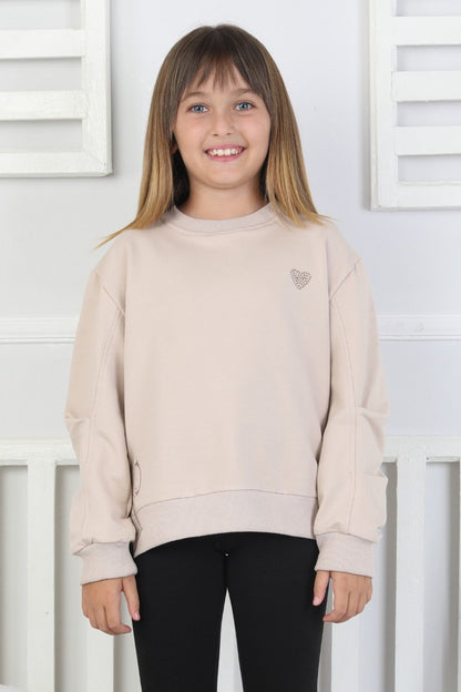 Baskılı Yanı Yırtmaçlı Kız Çocuk Sweatshirt