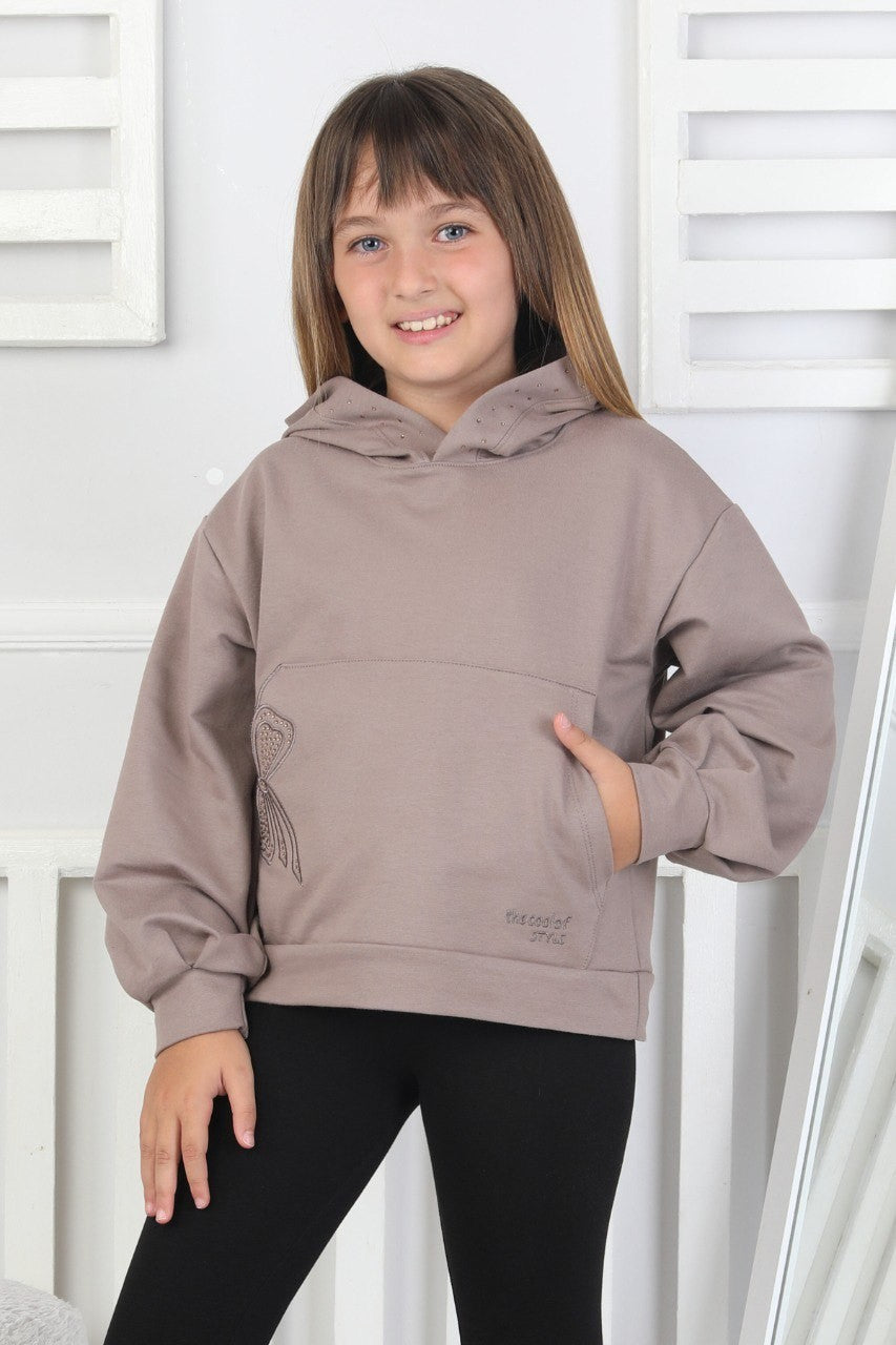 Kapüşonlu Baskılı Kız Çocuk Sweatshirt
