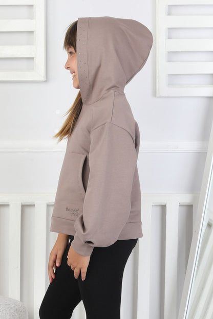 Kapüşonlu Baskılı Kız Çocuk Sweatshirt