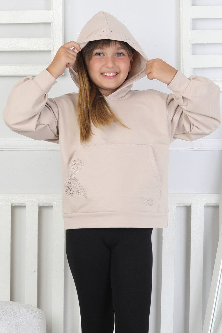 Kapüşonlu Baskılı Kız Çocuk Sweatshirt