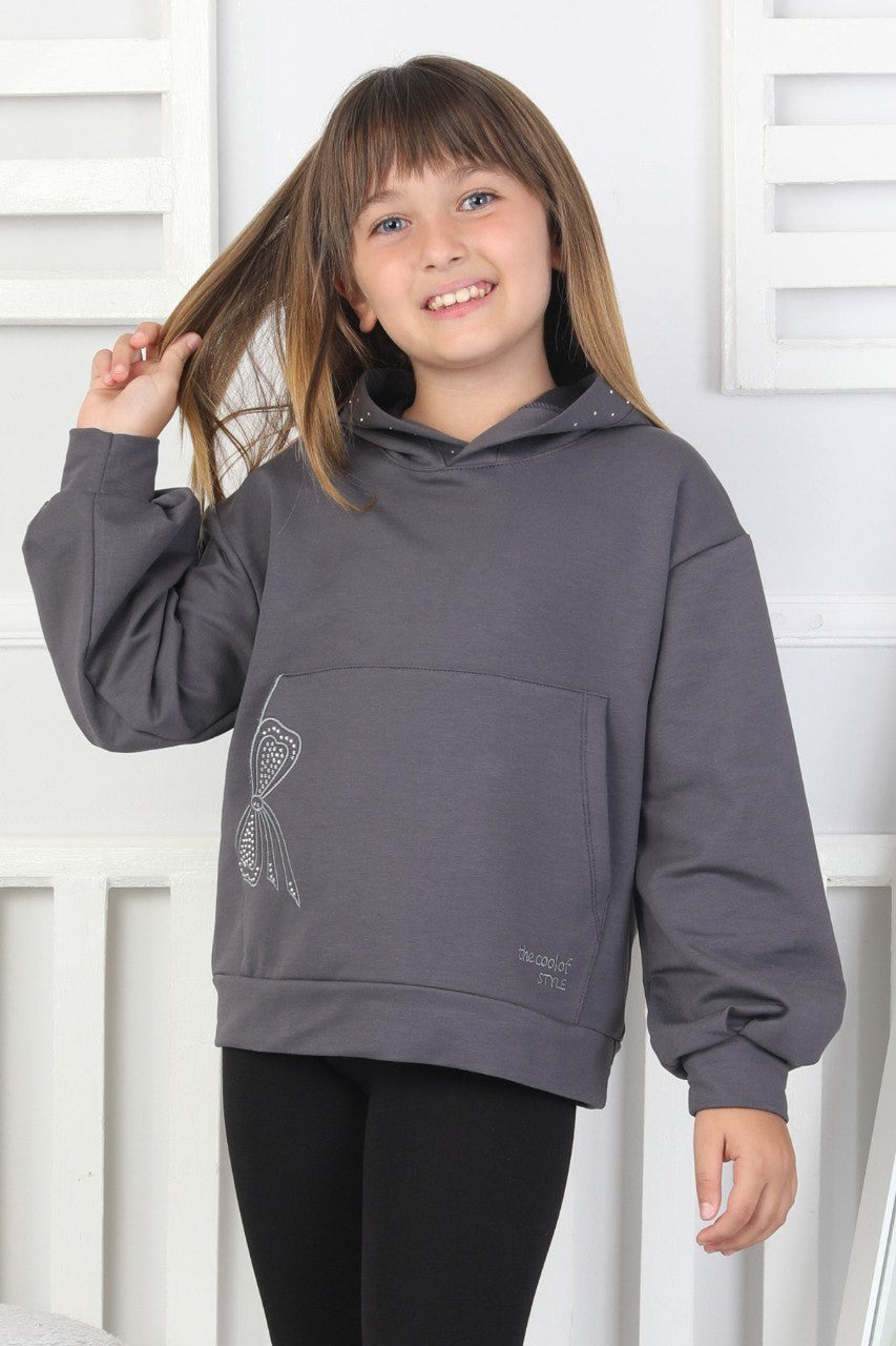 Kapüşonlu Baskılı Kız Çocuk Sweatshirt