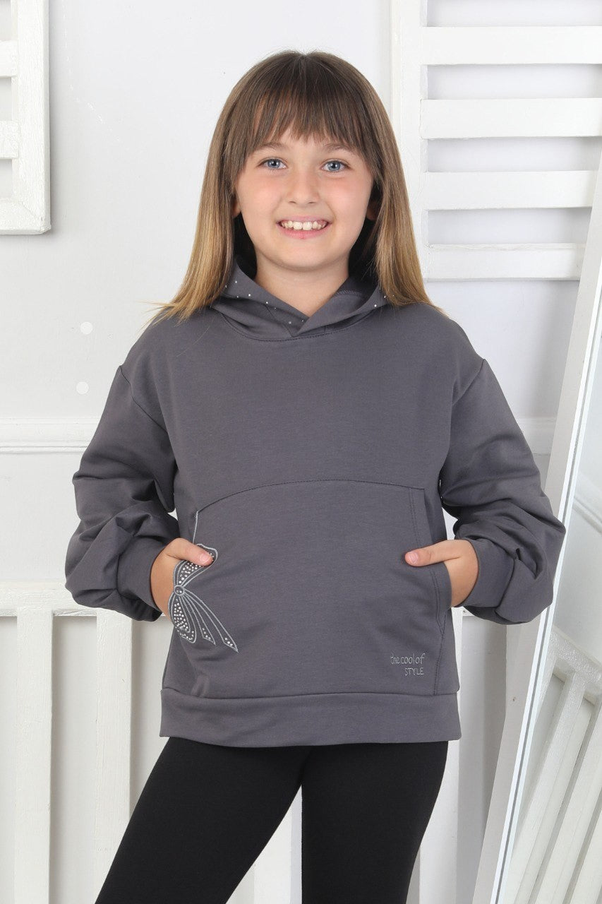 Kapüşonlu Baskılı Kız Çocuk Sweatshirt