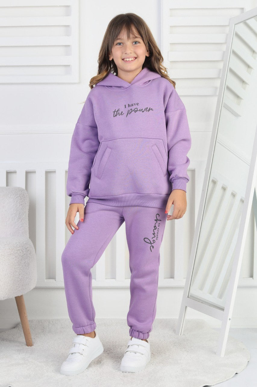 Şardonlu 3 İplik Baskılı Kız Çocuk Takım