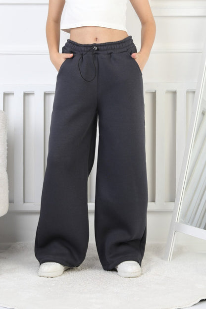 Şardonlu 3 İplik Paça Sıkmalı Kız Çocuk Eşofman Altı