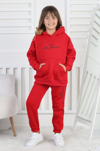 Şardonlu 3 İplik Baskılı Kız Çocuk Takım