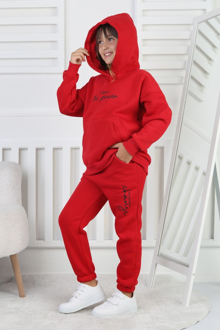 Şardonlu 3 İplik Baskılı Kız Çocuk Takım