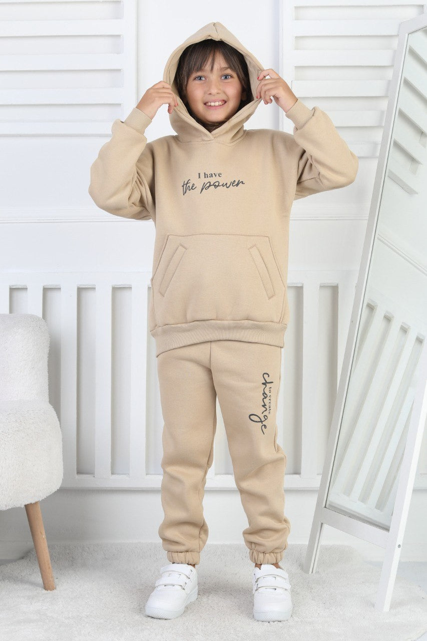 Şardonlu 3 İplik Baskılı Kız Çocuk Takım