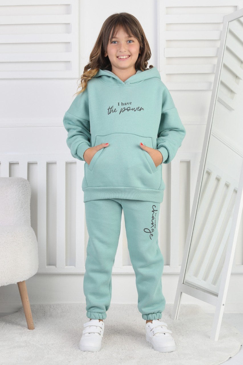 Şardonlu 3 İplik Baskılı Kız Çocuk Takım