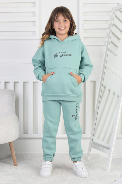 Şardonlu 3 İplik Baskılı Kız Çocuk Takım