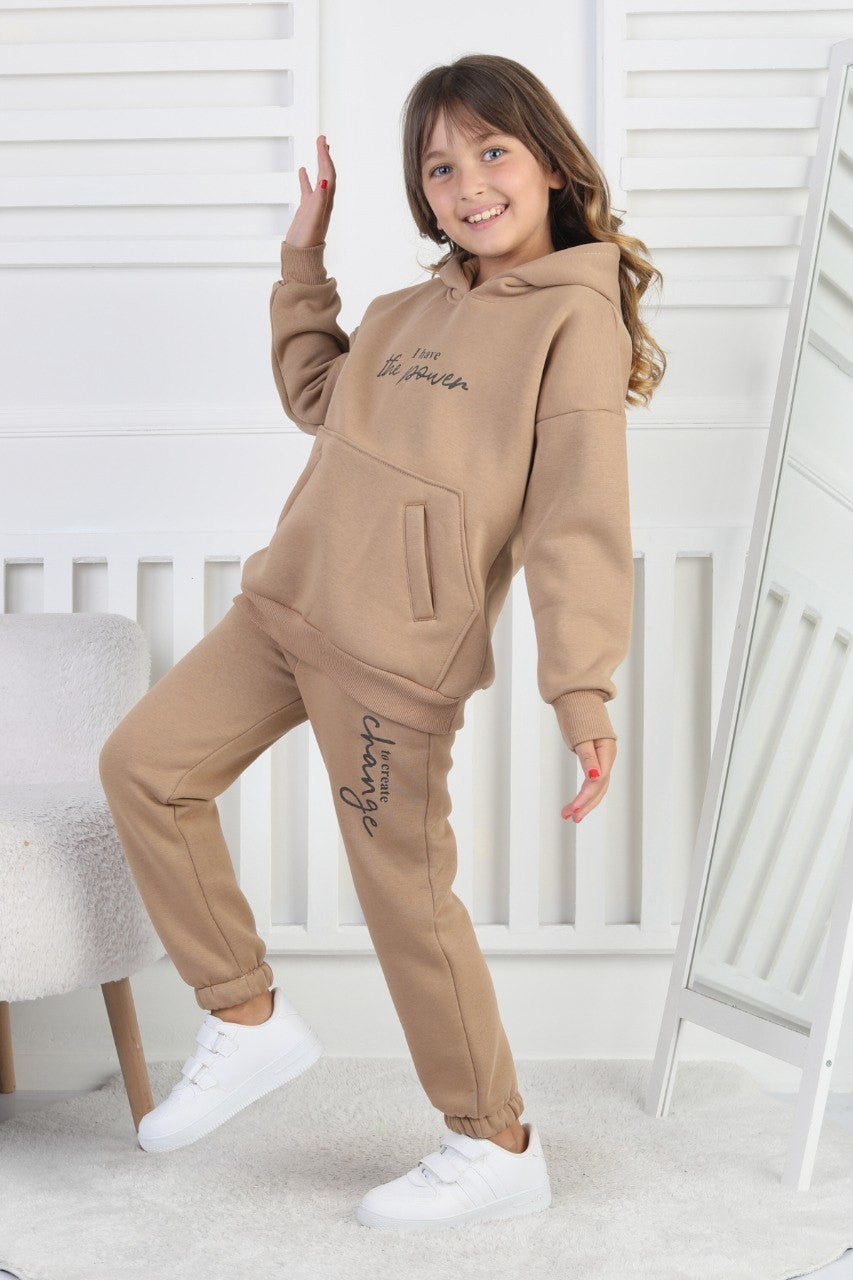 Şardonlu 3 İplik Baskılı Kız Çocuk Takım