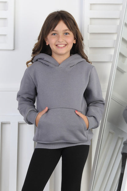 Şardonlu 3 İplik Kapşonlu Kız Çocuk Sweatshirt