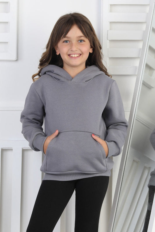 Şardonlu 3 İplik Kapşonlu Kız Çocuk Sweatshirt