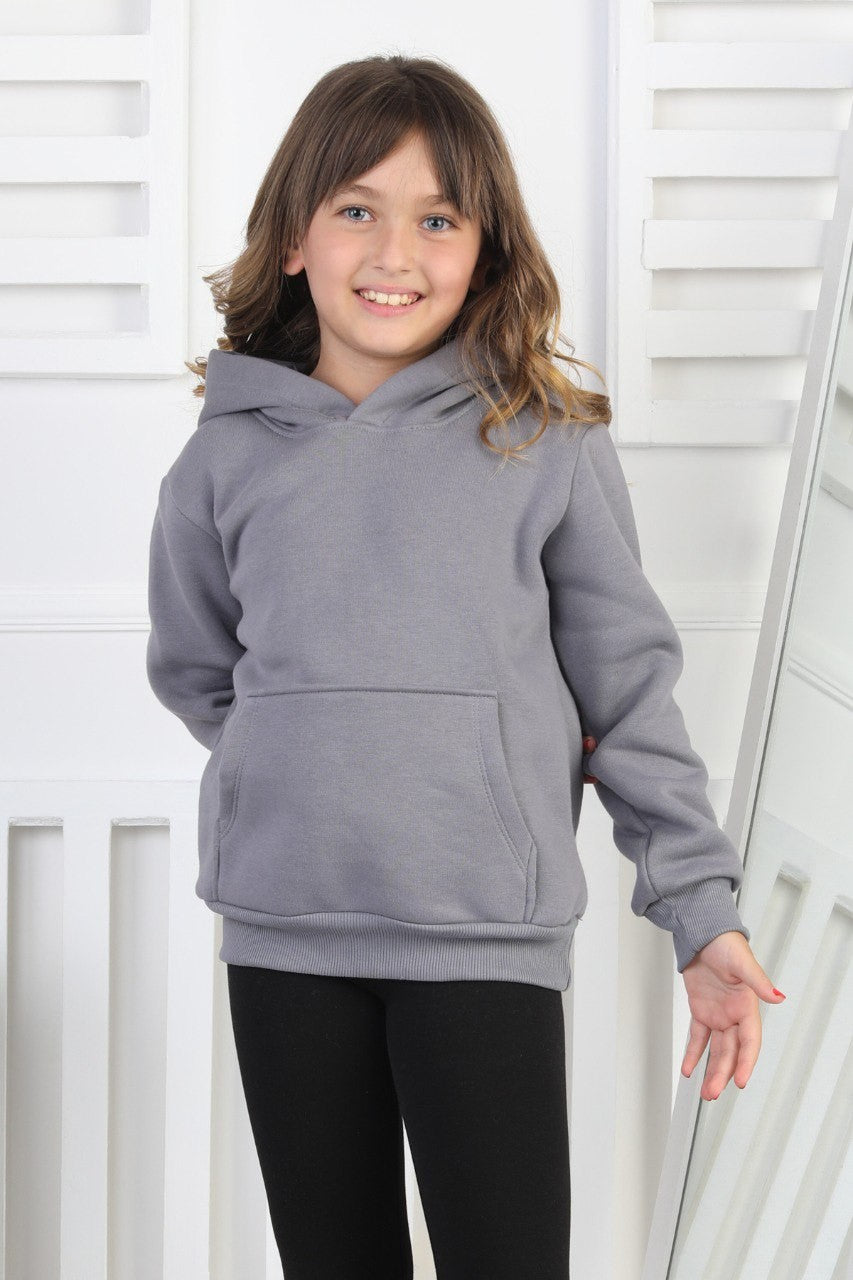 Şardonlu 3 İplik Kapşonlu Kız Çocuk Sweatshirt