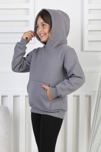 Şardonlu 3 İplik Kapşonlu Kız Çocuk Sweatshirt