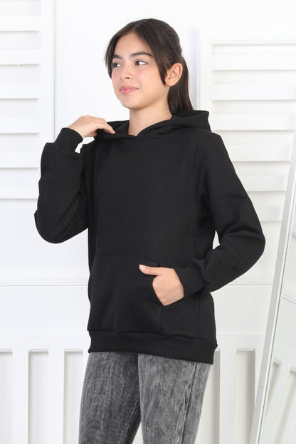 Şardonlu 3 İplik Kapşonlu Kız Çocuk Sweatshirt