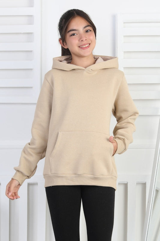 Şardonlu 3 İplik Kapşonlu Kız Çocuk Sweatshirt