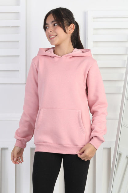 Şardonlu 3 İplik Kapşonlu Kız Çocuk Sweatshirt