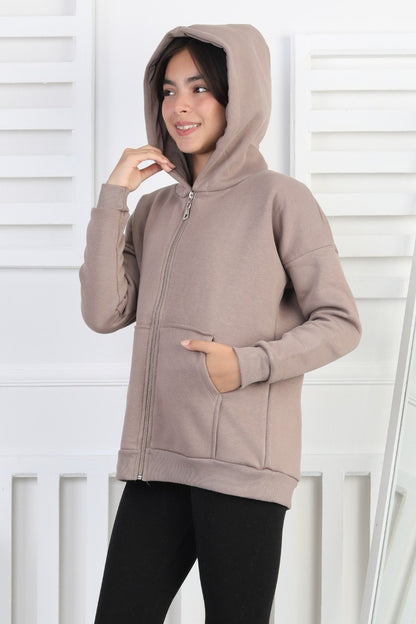 Şardonlu 3 İplik Kapşonlu Kız Çocuk Sweatshirt