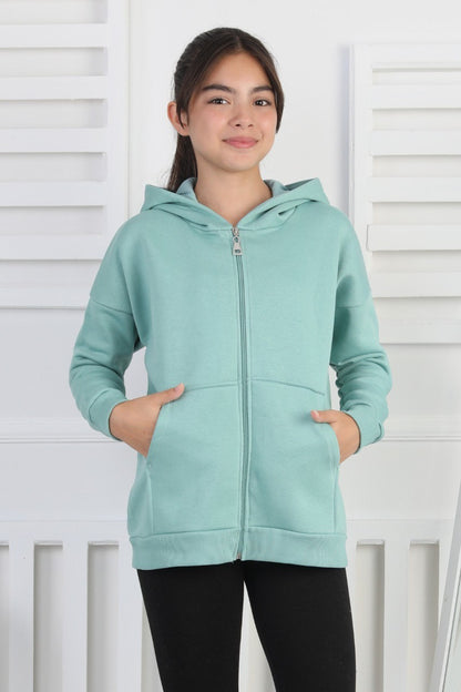 Şardonlu 3 İplik Kapşonlu Kız Çocuk Sweatshirt