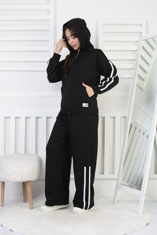 İki İplik Çizgili Siyah Kız Çocuk Takım