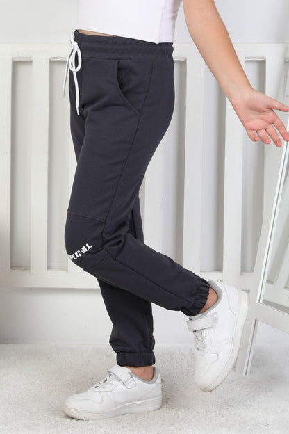 İki İplik Baskılı Kız Çocuk Lastikli Paça Eşofman Altı