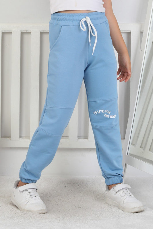 İki İplik Baskılı Kız Çocuk Lastikli Paça Eşofman Altı