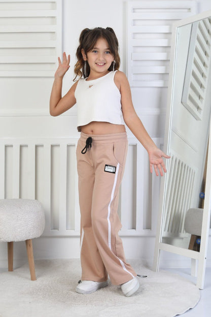 İki İplik Baskılı Çizgili Kız Çocuk Eşofman Altı