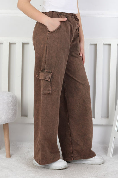 İki İplik Yıkamalı Kargo Çepli Kız Çocuk Eşofman Altı