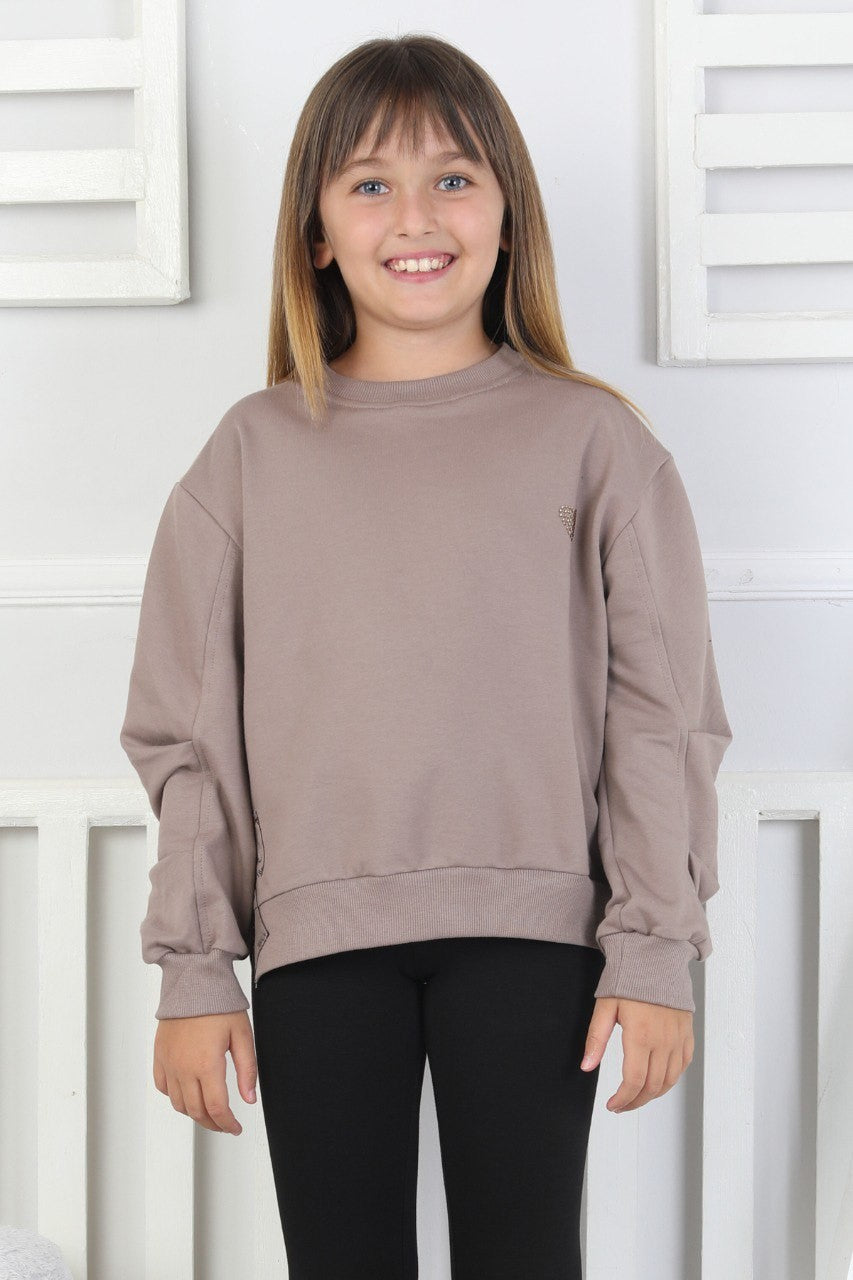Baskılı Yanı Yırtmaçlı Kız Çocuk Sweatshirt