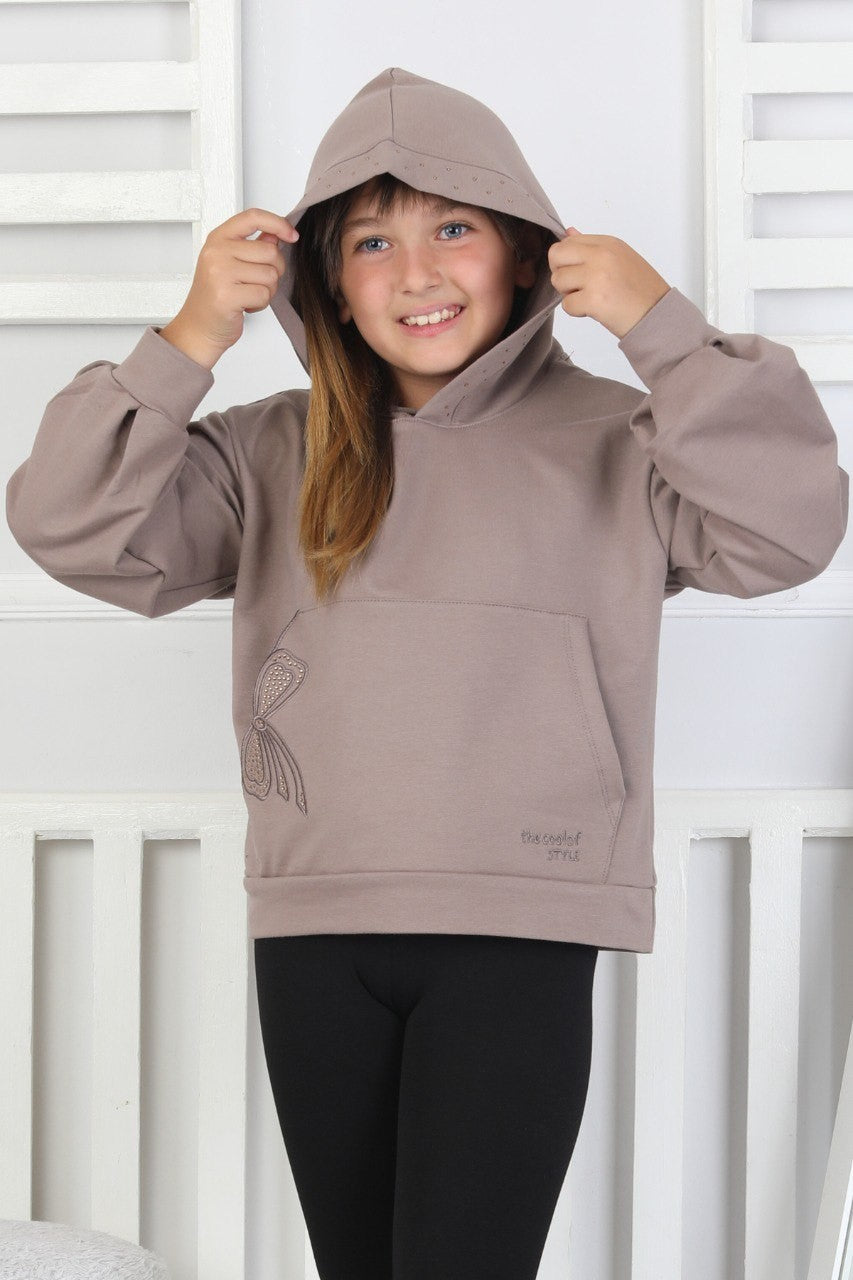 Kapüşonlu Baskılı Kız Çocuk Sweatshirt