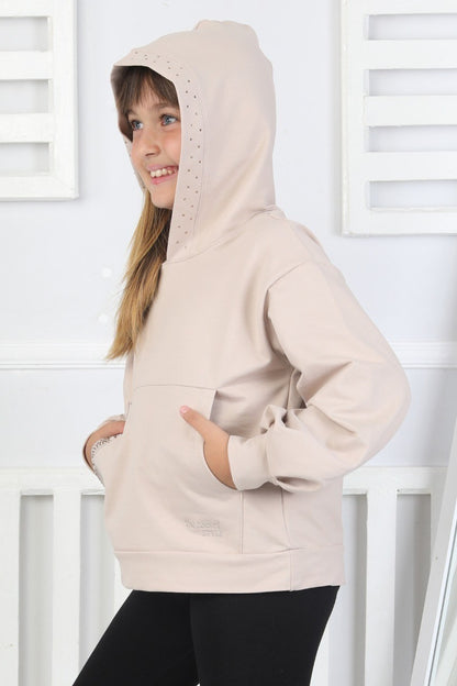 Kapüşonlu Baskılı Kız Çocuk Sweatshirt