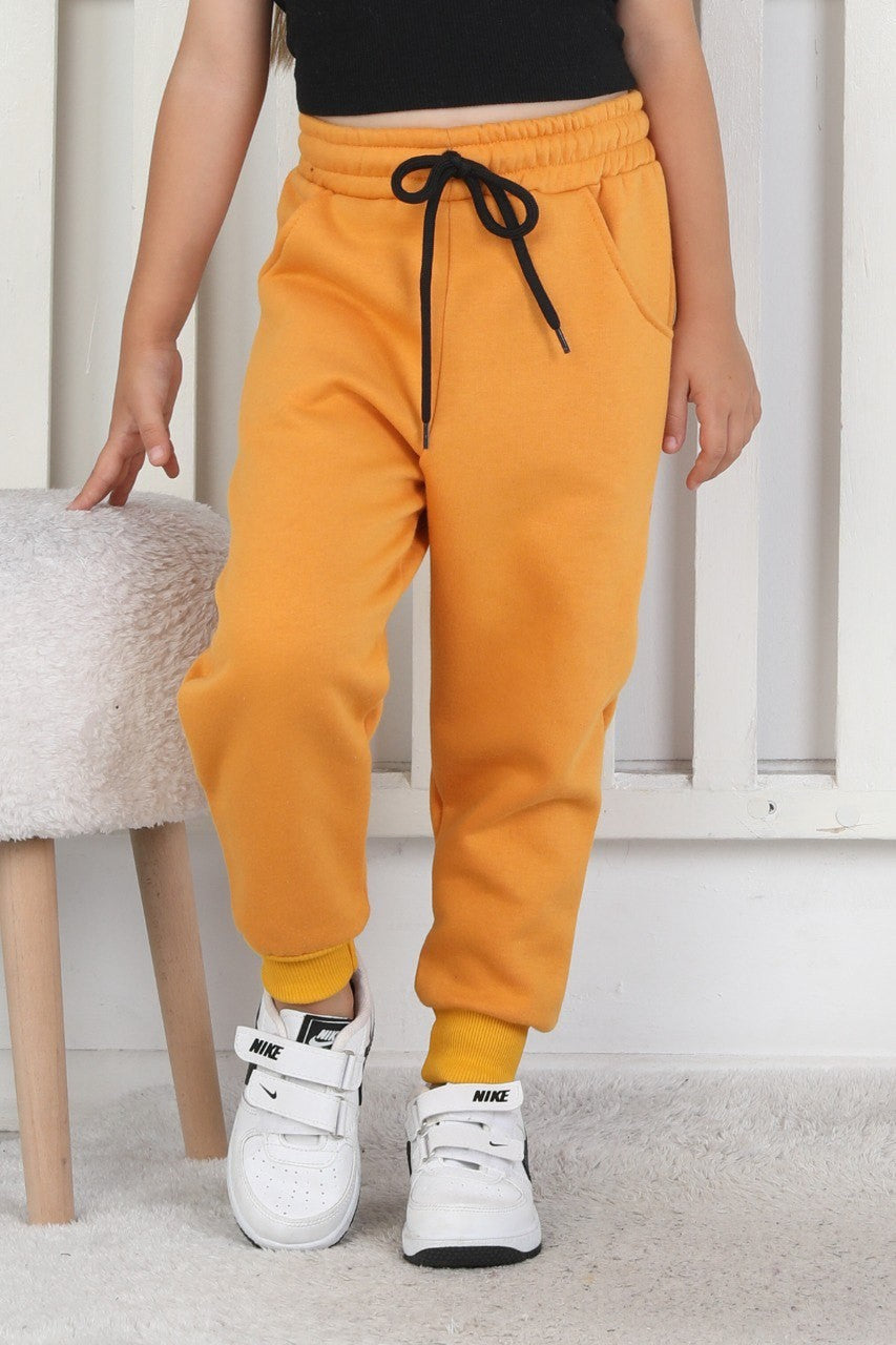 Şardonlu 3 İplik Düz Kız Çocuk Hardal Rengi Eşofman Altı