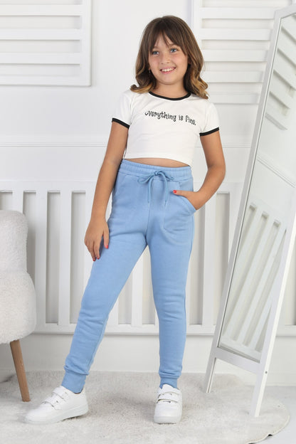 Şardonlu 3 İplik Düz Kız Çocuk Eşofman Altı