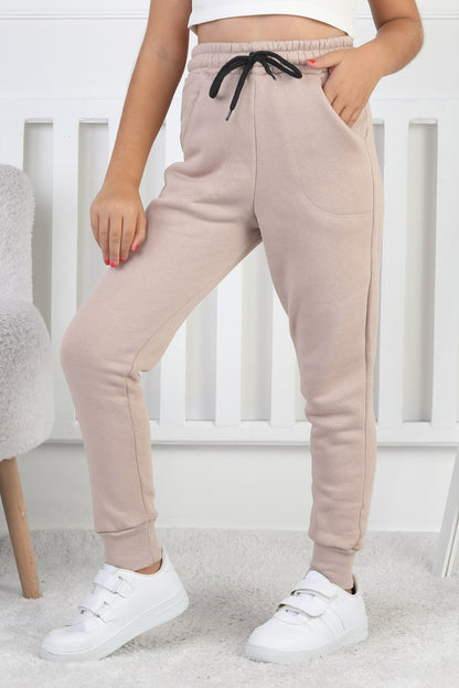 Şardonlu 3 İplik Düz Kız Çocuk Vizon Eşofman Altı