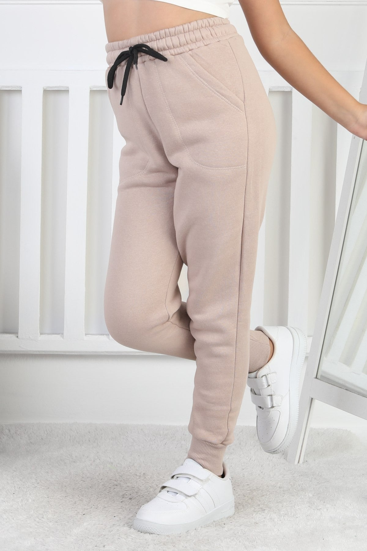 Şardonlu 3 İplik Düz Kız Çocuk Vizon Eşofman Altı