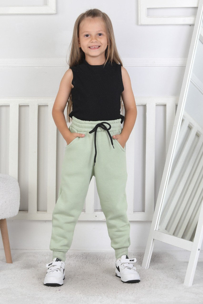 Şardonlu 3 İplik Düz Kız Çocuk Eşofman Altı