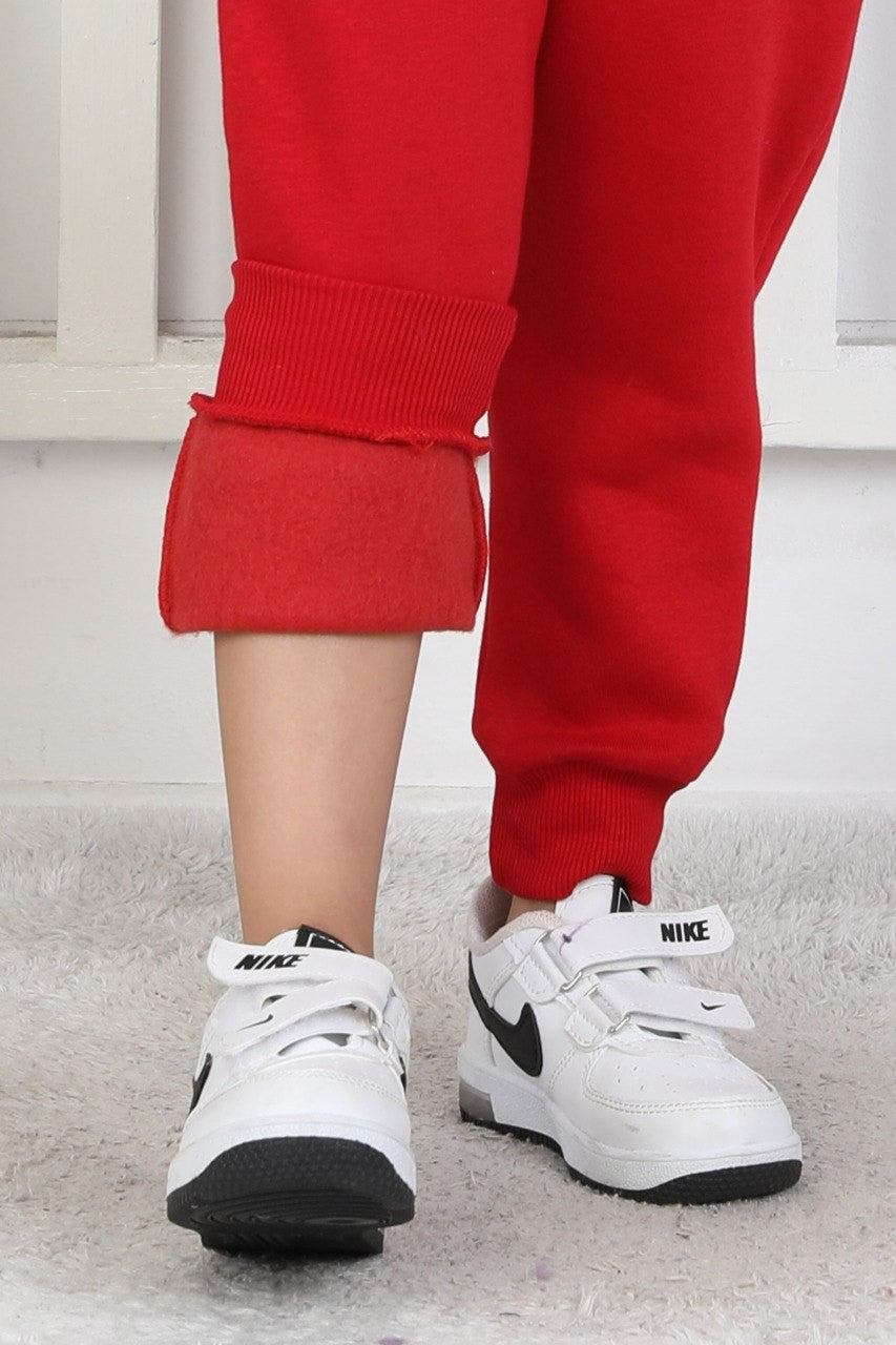 Şardonlu 3 İplik Düz Kız Çocuk Kırmızı Eşofman Altı