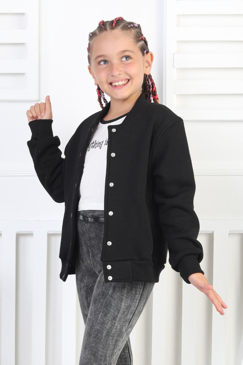 Şardonlu 3 İplik Çıtçıtlı Kız Çocuk Sweatshirt