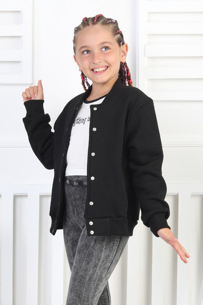 Şardonlu 3 İplik Çıtçıtlı Kız Çocuk Sweatshirt