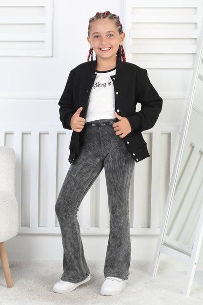 Şardonlu 3 İplik Çıtçıtlı Kız Çocuk Sweatshirt