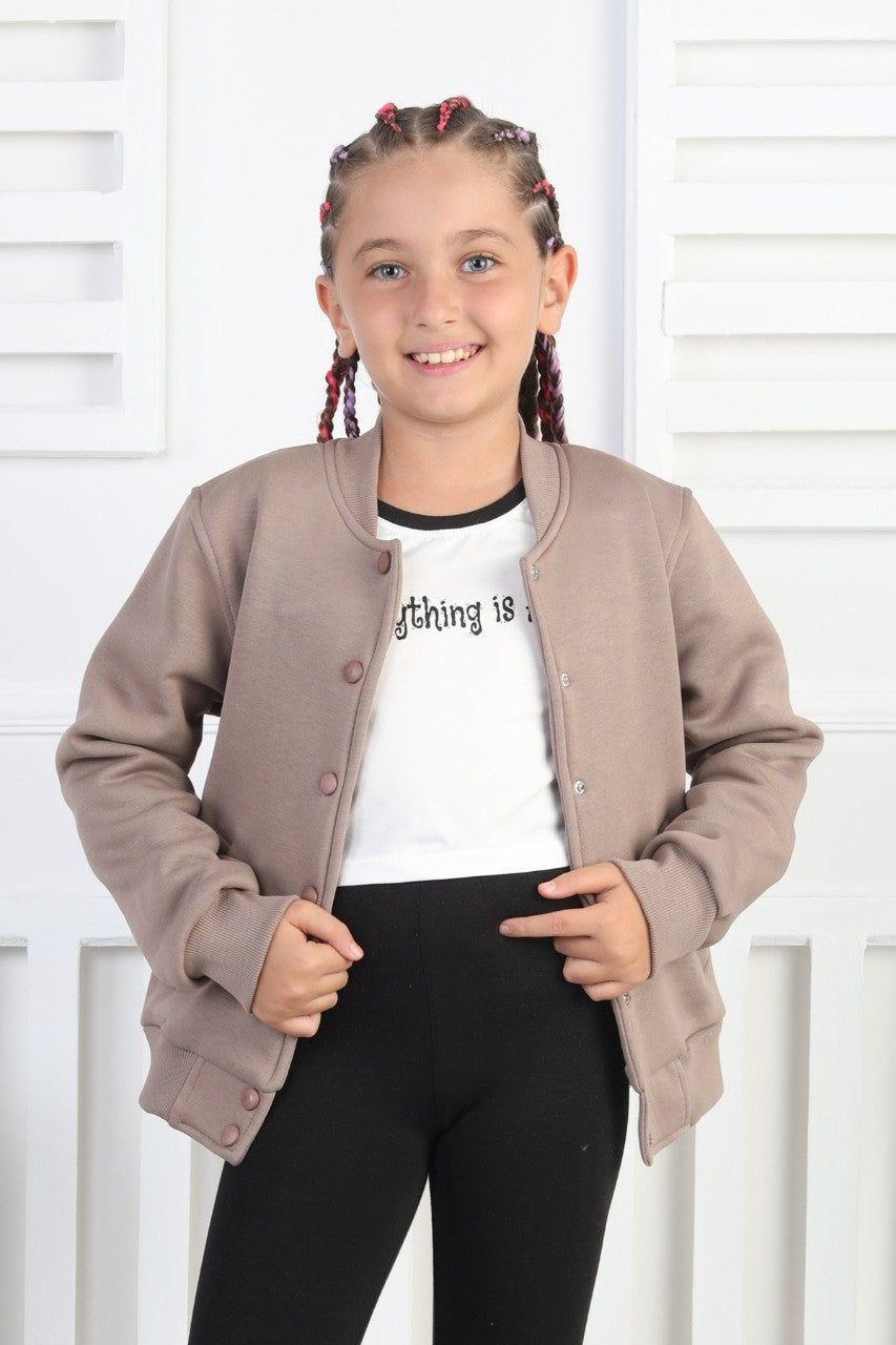 Şardonlu 3 İplik Çıtçıtlı Kız Çocuk Sweatshirt