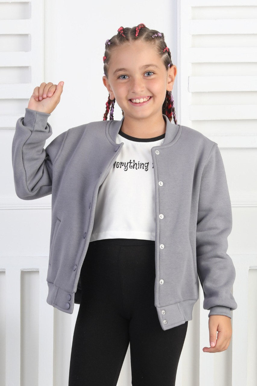 Şardonlu 3 İplik Çıtçıtlı Kız Çocuk Sweatshirt