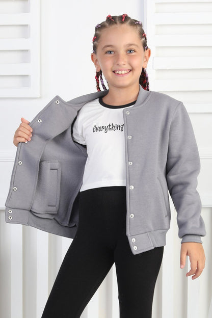 Şardonlu 3 İplik Çıtçıtlı Kız Çocuk Sweatshirt