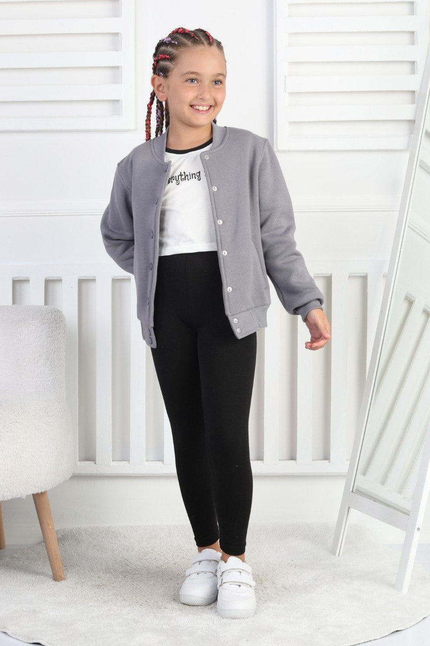 Şardonlu 3 İplik Çıtçıtlı Kız Çocuk Sweatshirt