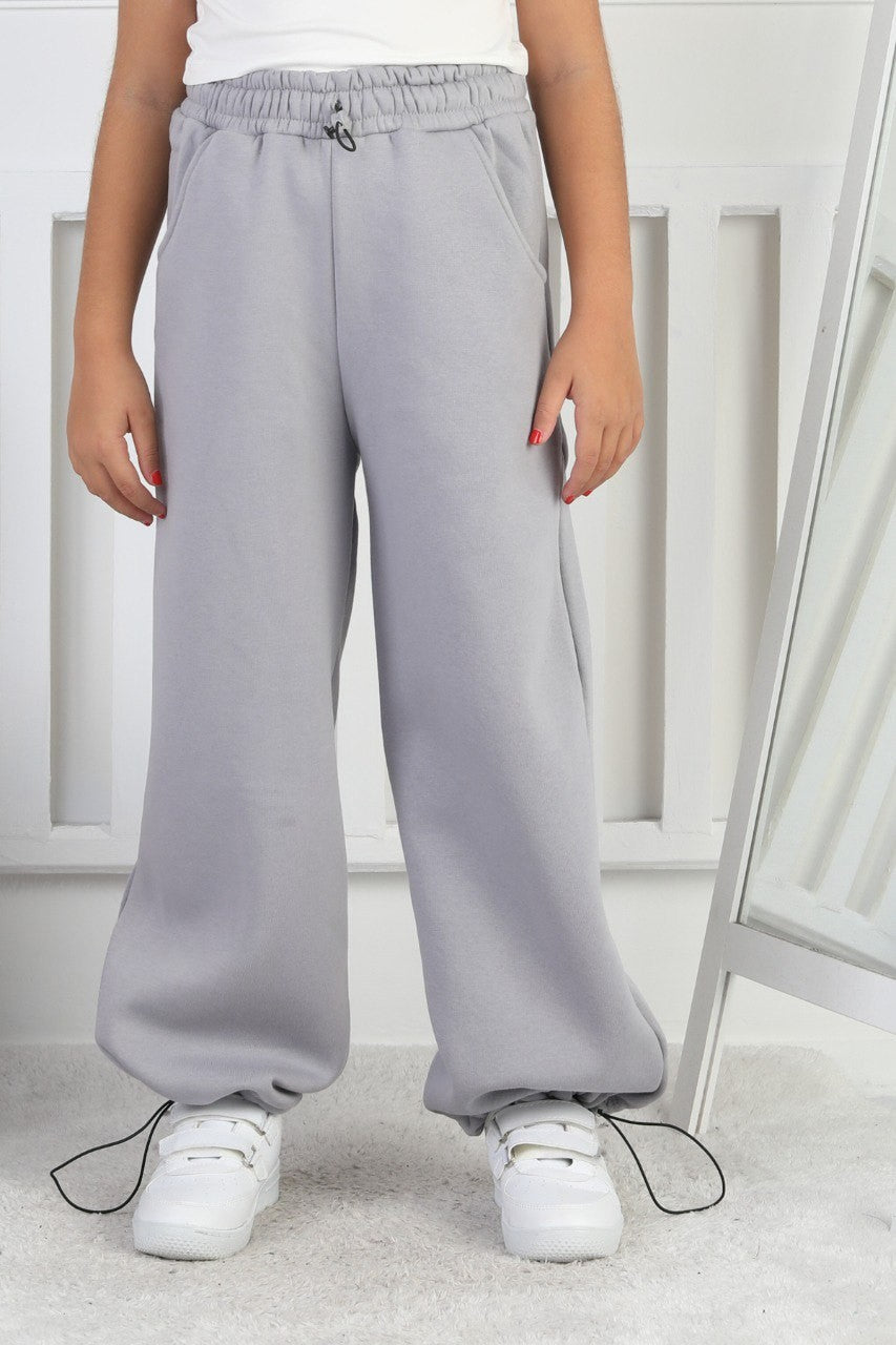 Şardonlu 3 İplik Paça Sıkmalı Kız Çocuk Eşofman Altı